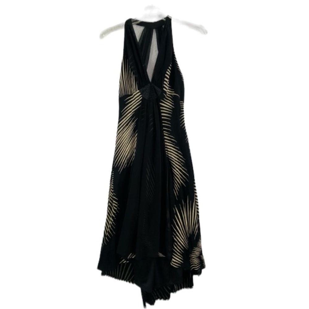 Citrine fancy halter top netted waterfall dress. Black tropical. Size 6